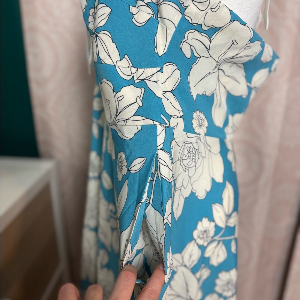 Unique Vintage Retro Blue White Hawaiian Floral A-Line Halter Dress Size XL 14. - Picture 4 of 11